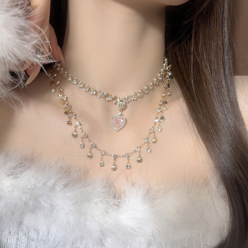 Multi-Layer Crystal Mermaid Princess Necklace – Elegant Copper Alloy Jewelry for Women
