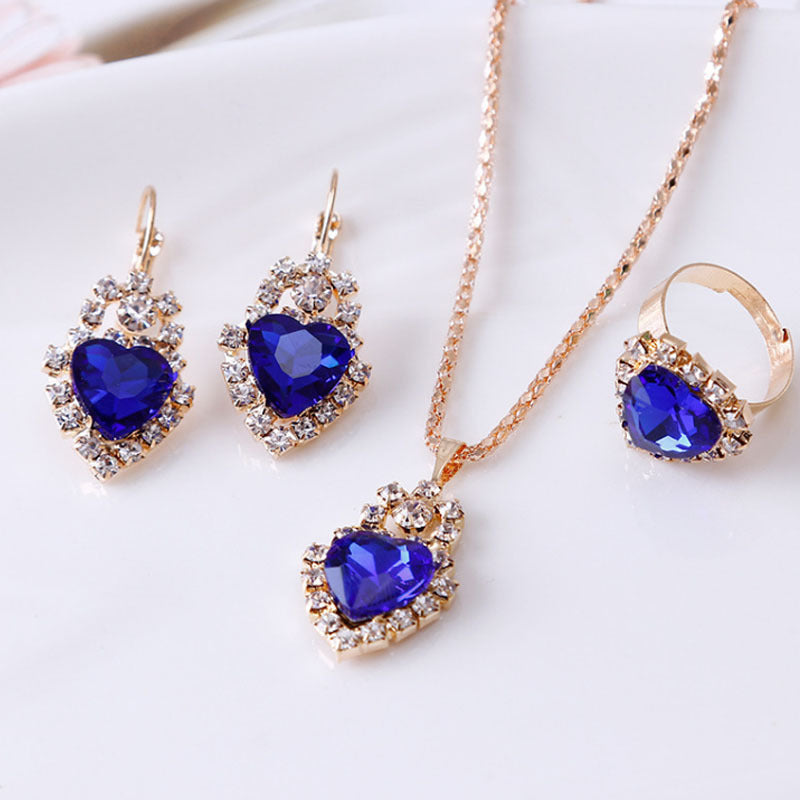 Elegant Water Drop Rhinestone Jewelry Set – Necklace, Earrings & Ring