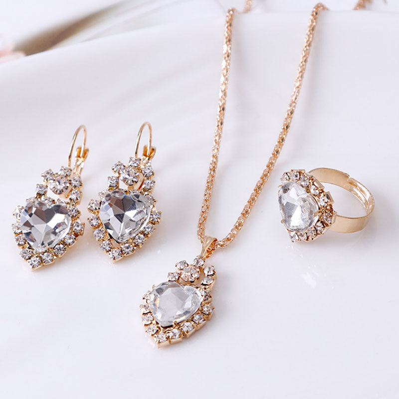 Elegant Water Drop Rhinestone Jewelry Set – Necklace, Earrings & Ring