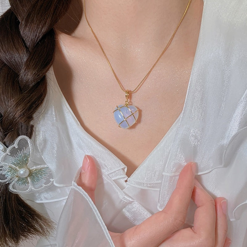 Moonstone Love Necklace with Cartoon Princess Charm – Trendy Jewelry for Girls