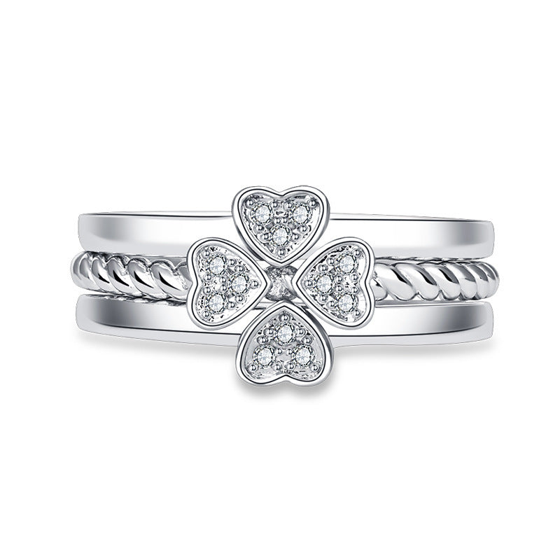 Adjustable Four-Leaf Clover Split Three-In-One Combination Ring for Women