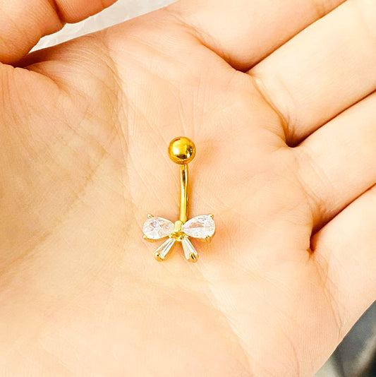 Stainless Steel Bow Navel Stud with Zircon – Elegant Belly Button Piercing Jewelry