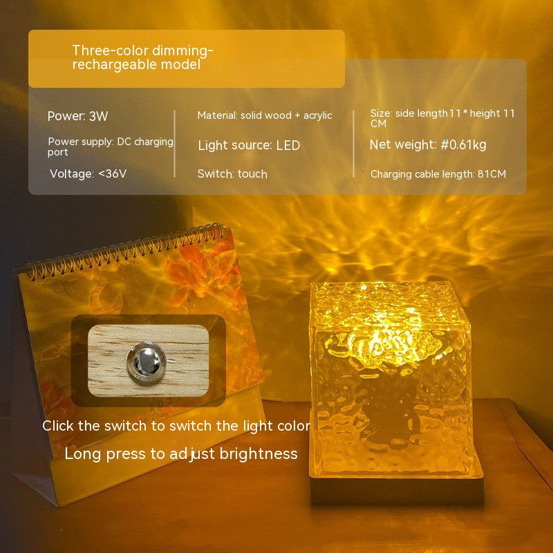 LED Water Ripple Night Light – USB Rotating Crystal Table Lamp with 16 RGB Colors for Home & Gifts