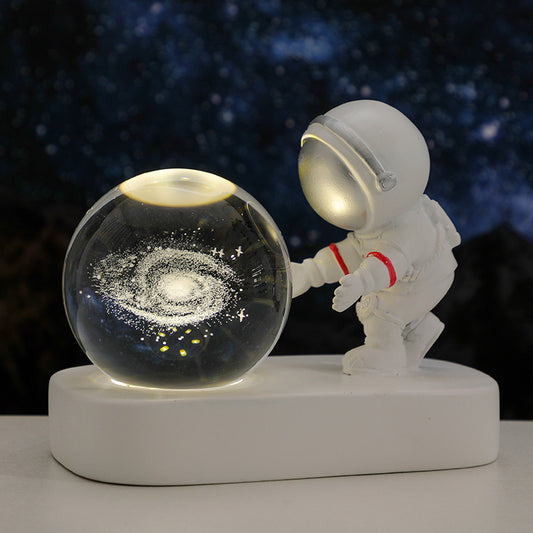 Glowing Galaxy Astronaut Crystal Ball Night Light – USB Bedside Lamp & Birthday Gift