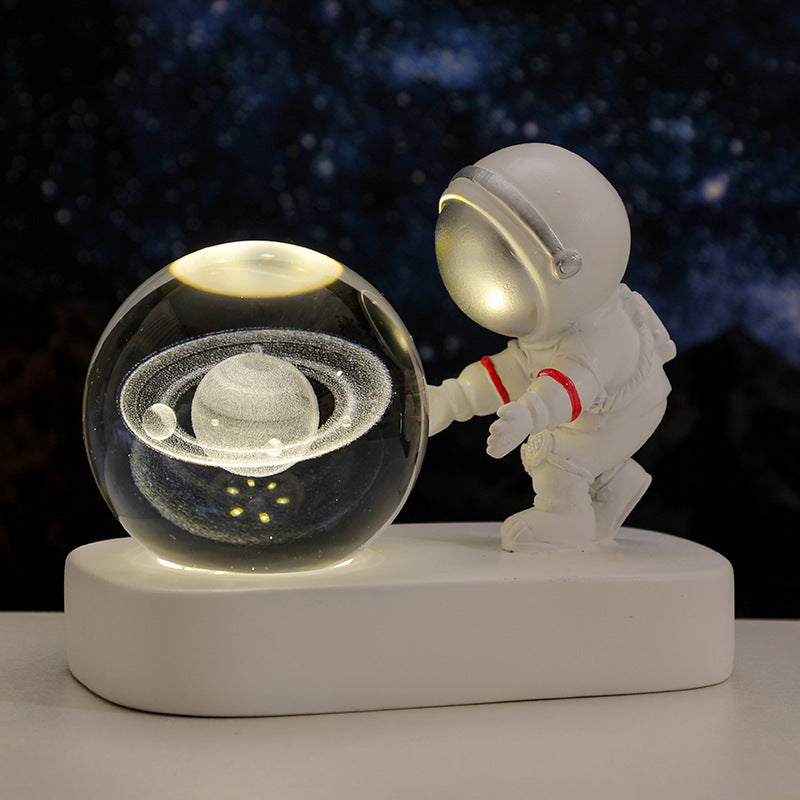 Glowing Galaxy Astronaut Crystal Ball Night Light – USB Bedside Lamp & Birthday Gift