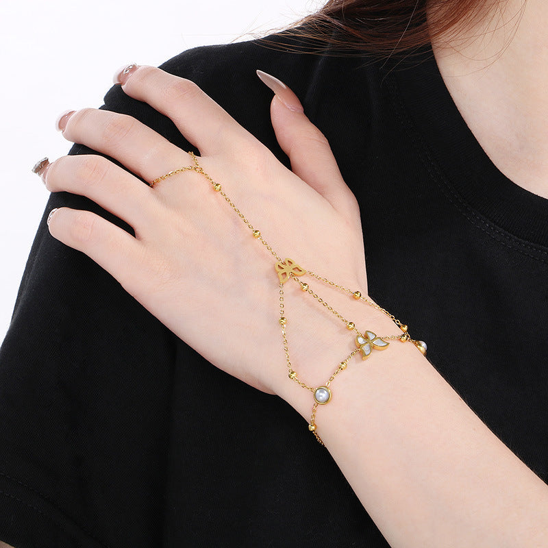 Delicate Finger Ring Bracelet – Stylish Stainless Steel Hand Chain for Women’s Fashion