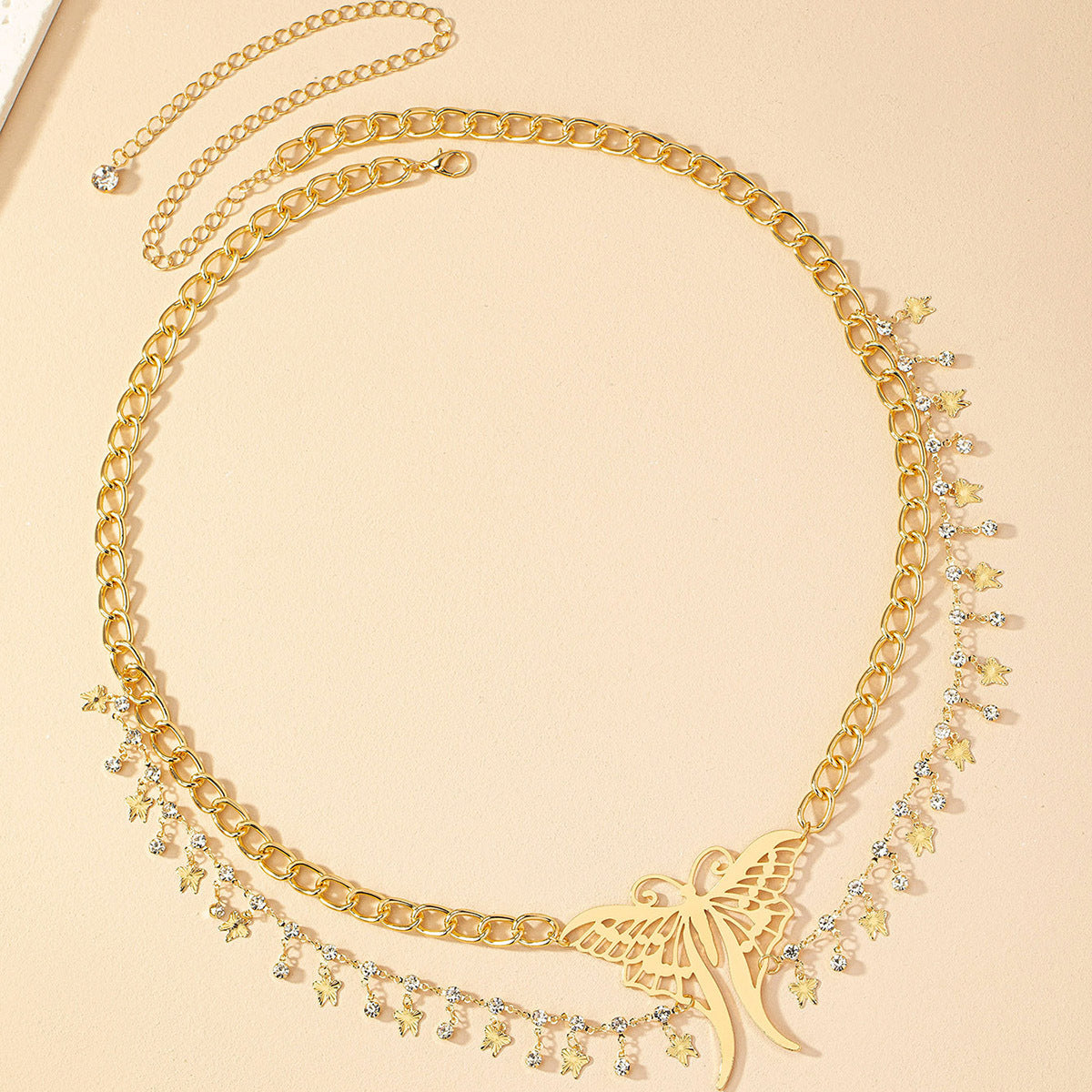 Elegant Gold Butterfly Waist Chain – Boho Beaded Belly Jewelry with Glass Accents for Women