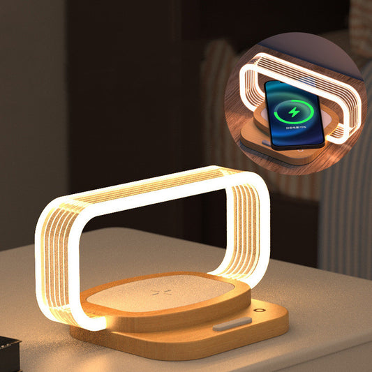 Wooden Wireless Charger Night Lamp – Touch LED Table Light with Mobile Phone Charging, Modern Bedside Lamp