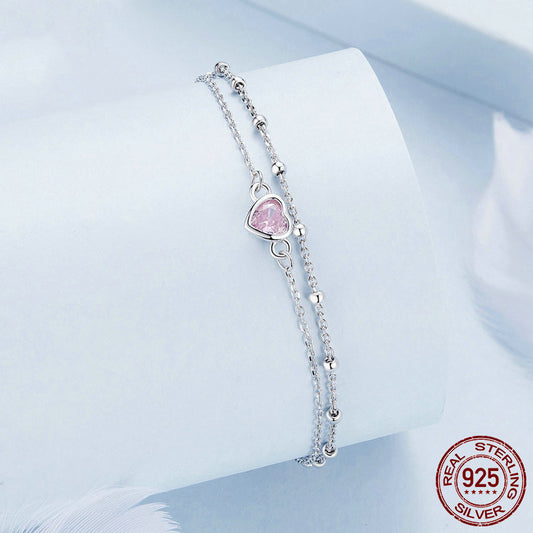 925 Sterling Silver Heart-Shaped Bracelet – Elegant, Sweet & Exquisite Design for Girls & Women