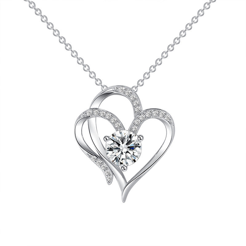 Personalized Double Heart Zircon Necklace – Sparkling Rhinestone Clavicle Chain for Women
