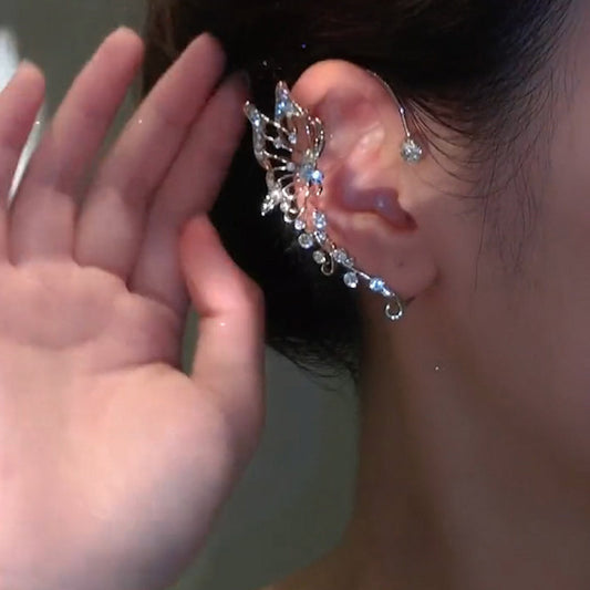 Non-Pierced Women's Wheat Earrings with Sparkling Zircon Stones