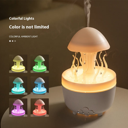 Jellyfish Raindrop Aroma Diffuser – Colorful LED Humidifier with Simulated Raindrops, Rotating Night Lamp, Aromatherapy Mist Maker for Bedroom, Living Room & Office