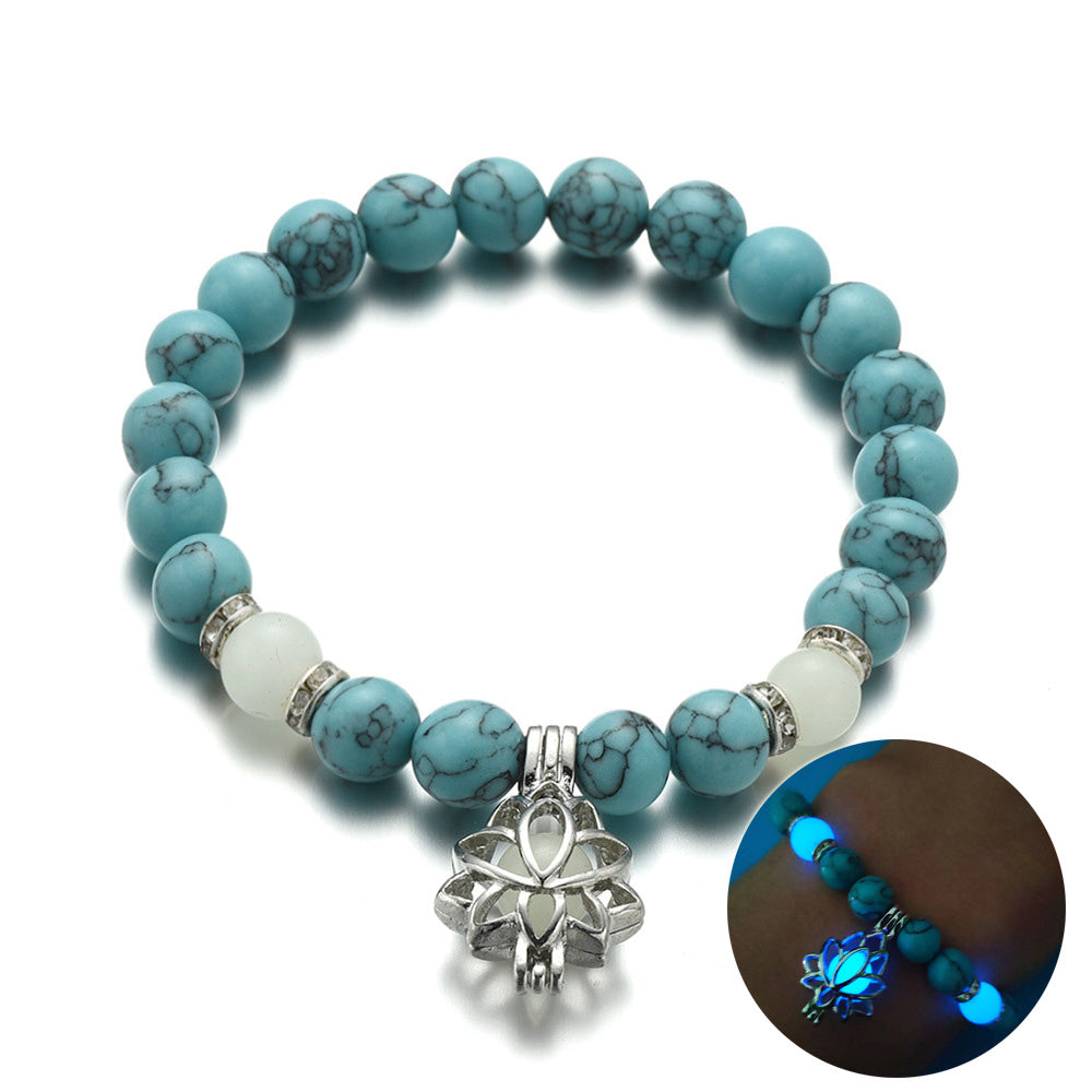 Luminous Lotus Natural Stone Bracelet – Glow-in-the-Dark Healing Beads for Men & Women | Yoga, Meditation & Buddhist Prayer Jewelry