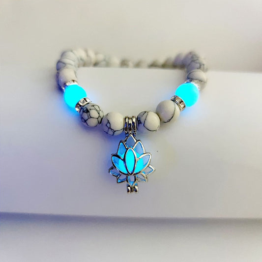 Luminous Lotus Natural Stone Bracelet – Glow-in-the-Dark Healing Beads for Men & Women | Yoga, Meditation & Buddhist Prayer Jewelry