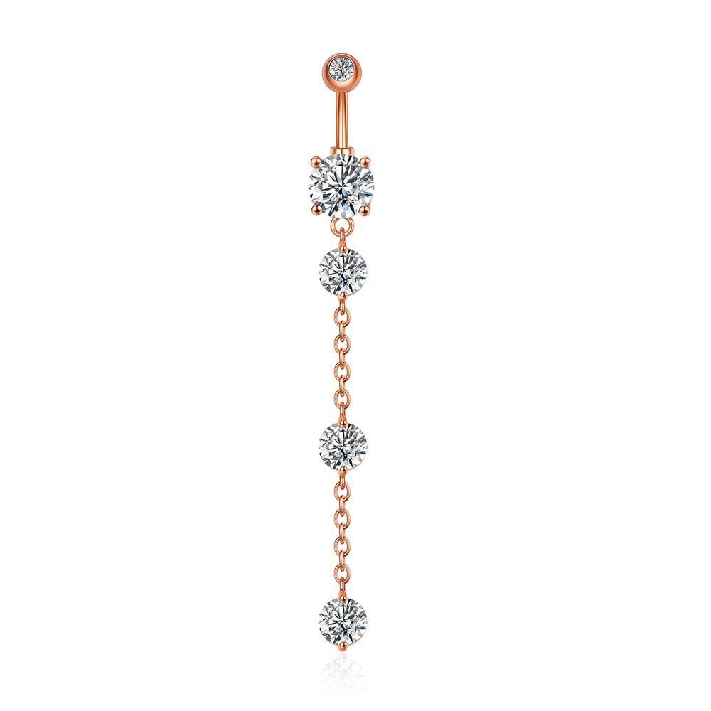 Butterfly Zircon Tassel Belly Button Ring – Trendy Stainless Steel Navel Piercing Jewelry for Women