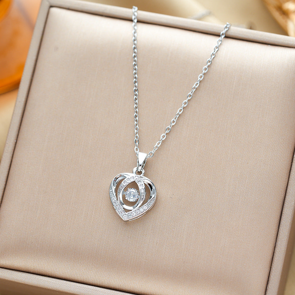 Fashion Dancing Heart Love Necklace with Rhinestones – Creative Clavicle Chain for Valentine’s Day