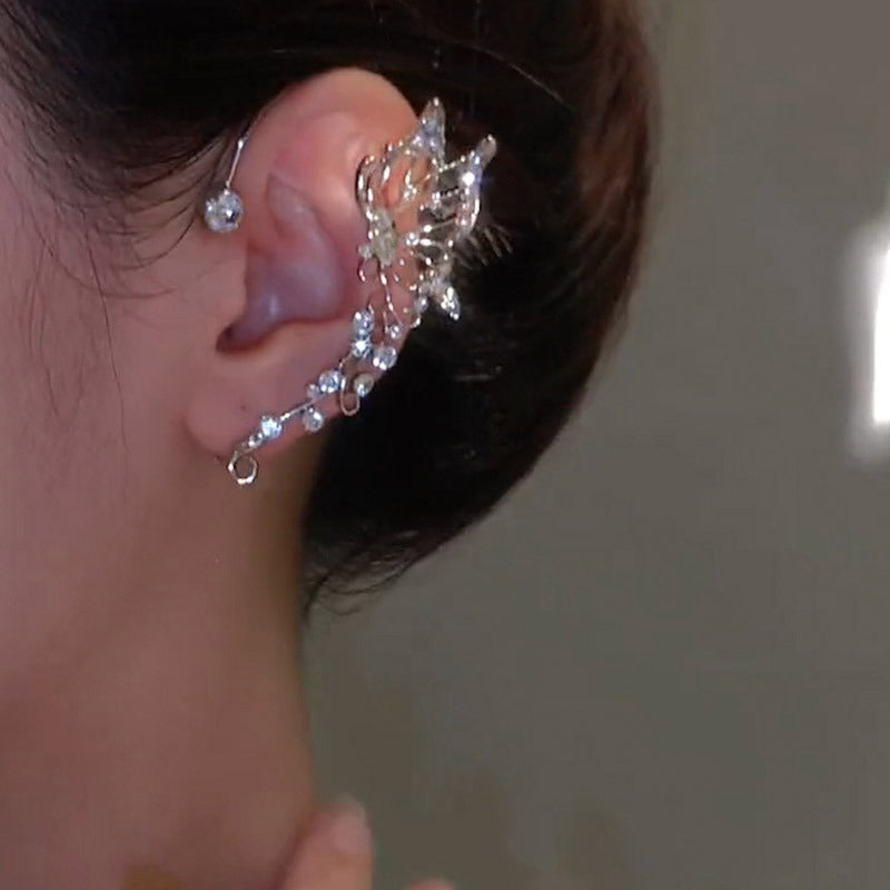 Non-Pierced Women's Wheat Earrings with Sparkling Zircon Stones