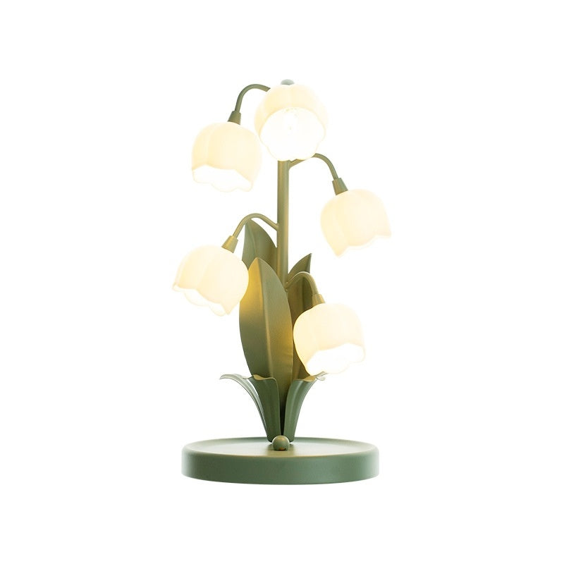 French-Style Minimalist Flower Table Lamp – Modern Rustic Ambient Light with Soft Glow, Faux Plant Design, Plug-In Night Light for Bedroom & Living Room, Black or White Finish