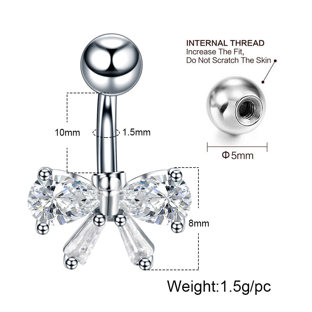 Stainless Steel Bow Navel Stud with Zircon – Elegant Belly Button Piercing Jewelry