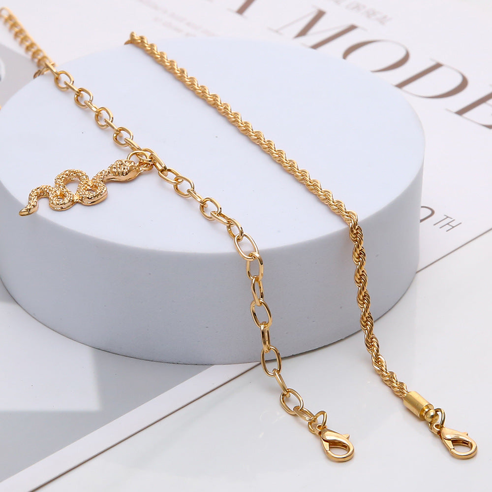 Fashion Snake Pendant Anklet – Double Circle Chain Twist Design for Women