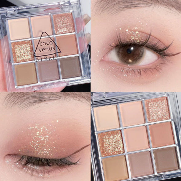 "9-Color Eyeshadow Palette – Transparent Acrylic Case with Matte & Shimmer Shades"