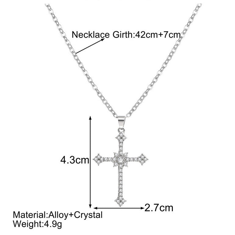Women's Asterism-Inspired Cross Necklace – Elegant Zircon & Rhinestone Detail
