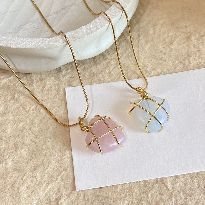 Moonstone Love Necklace with Cartoon Princess Charm – Trendy Jewelry for Girls