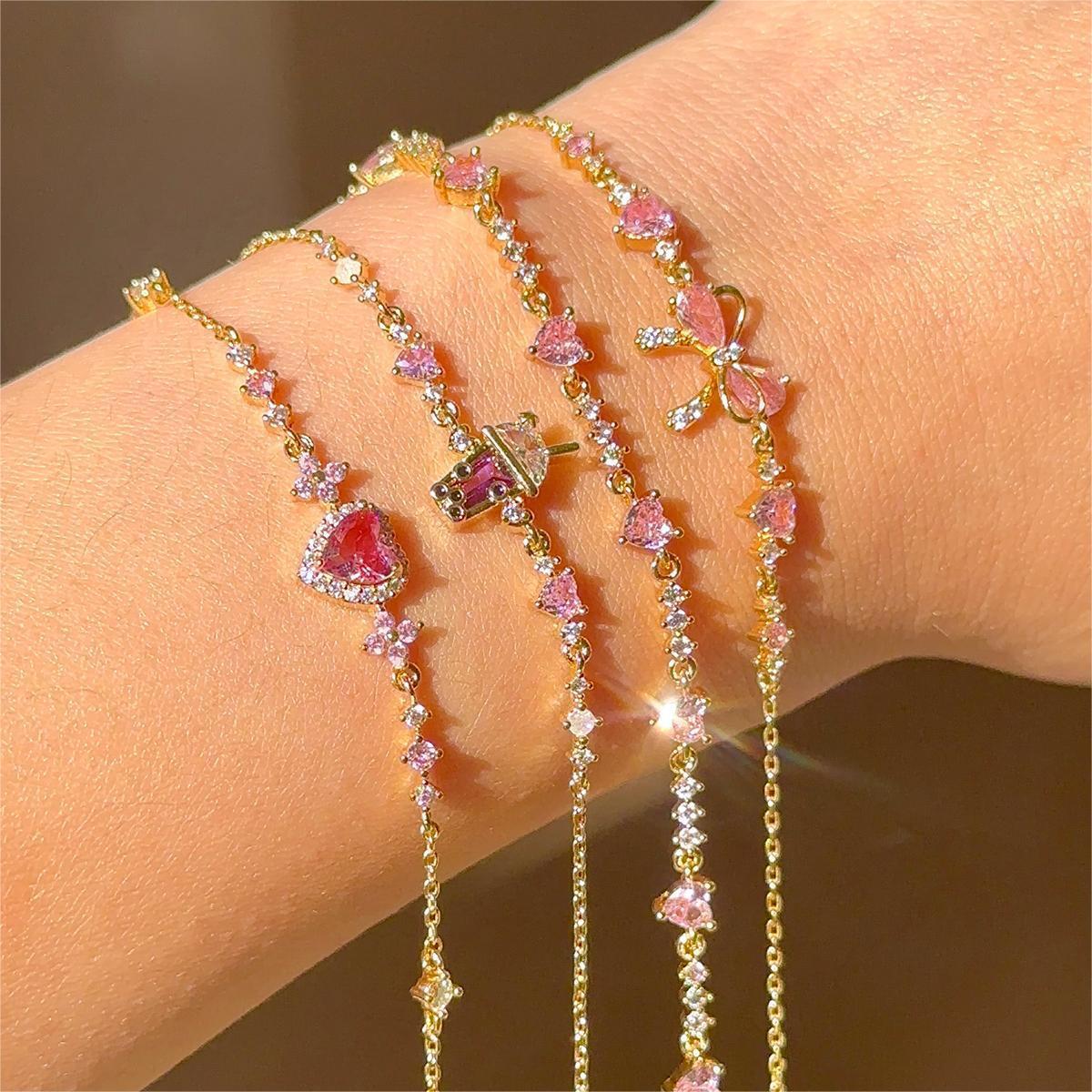 Sweet Bow Heart Rhinestone Chain Bracelet – Y2K Inspired Valentine's Day Fashion