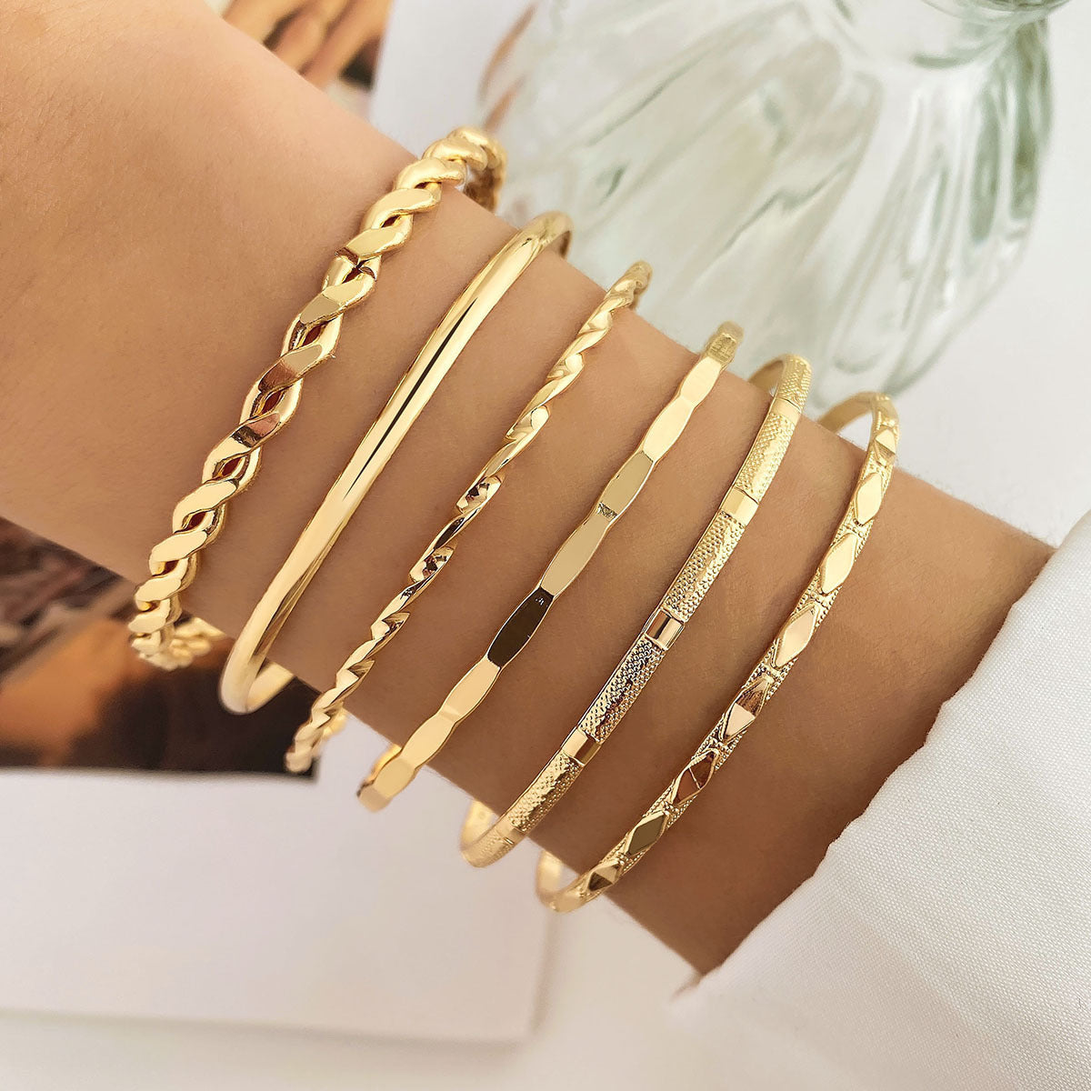 5-7pcs Creative Twisted Hip Hop Style Bracelet Set – Simple & Stylish Accessories for Women