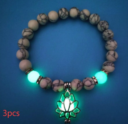 Luminous Lotus Natural Stone Bracelet – Glow-in-the-Dark Healing Beads for Men & Women | Yoga, Meditation & Buddhist Prayer Jewelry