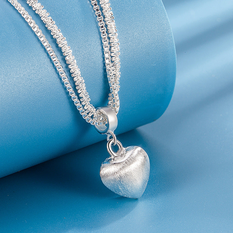 Elegant Double-Layer Heart Necklace for Women – Brushed Pendant & Luxury Chain Design