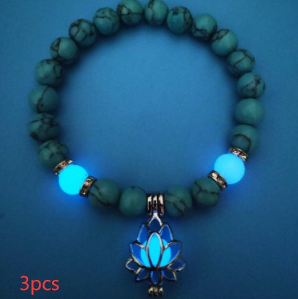 Luminous Lotus Natural Stone Bracelet – Glow-in-the-Dark Healing Beads for Men & Women | Yoga, Meditation & Buddhist Prayer Jewelry