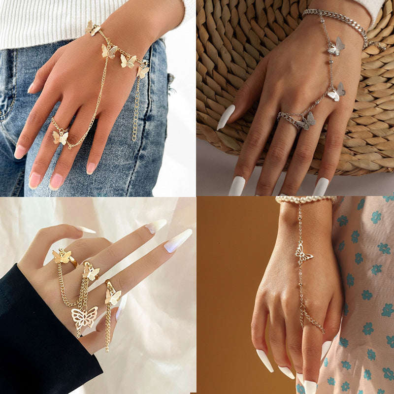 Trendy Tassel Linked Bracelet Ring – Fashion Chain Hand Jewelry for Women