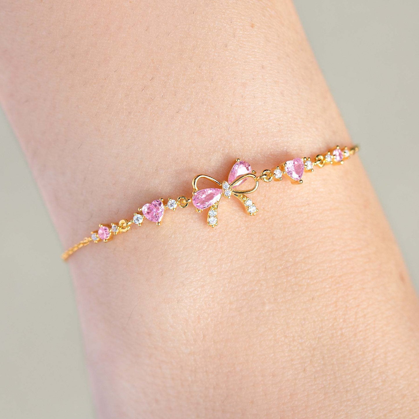 Sweet Bow Heart Rhinestone Chain Bracelet – Y2K Inspired Valentine's Day Fashion