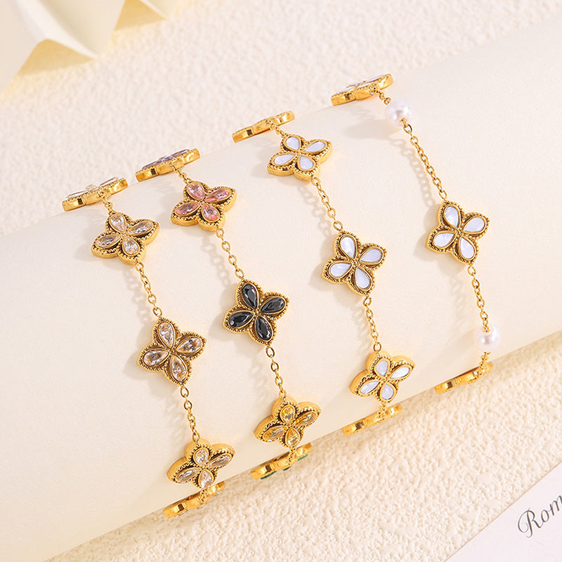Women’s Clover Zircon Bracelet – Elegant Light Luxury Jewelry, High-Grade Fashion Accessory for Daily Wear & Gifts