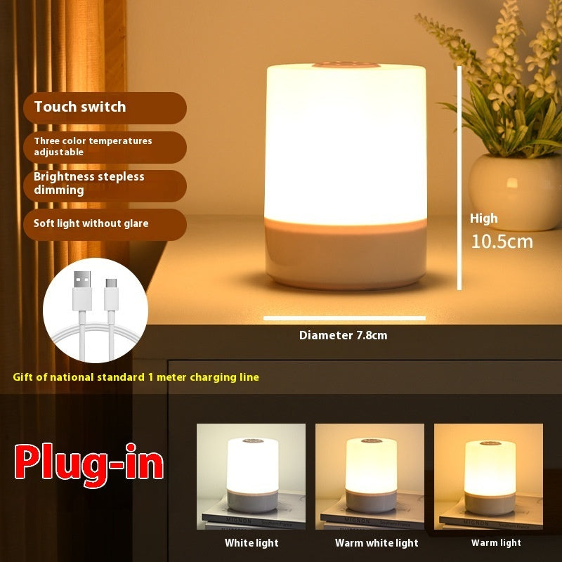 Touch Bedside Lamp – Dimmable 3-Color LED Night Light, USB Portable, Mini Table Lamp for Bedroom & Desk