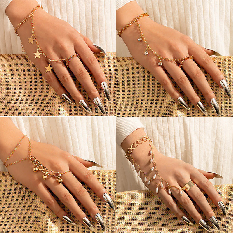 Trendy Tassel Linked Bracelet Ring – Fashion Chain Hand Jewelry for Women