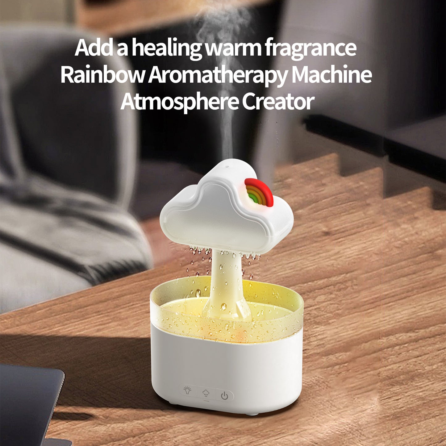 Rainbow Cloud Humidifier – 500ML Ultrasonic LED Air Mist Fogger for Home, Bedroom & Office