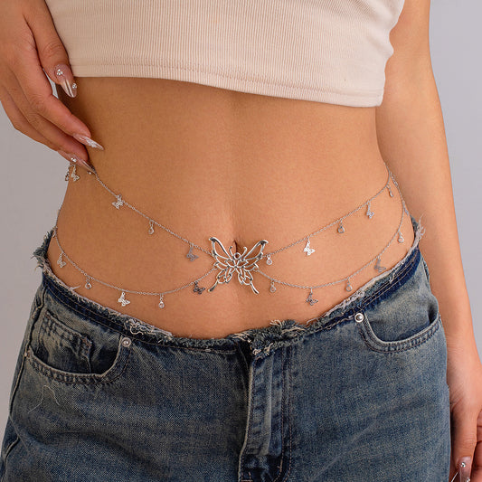 Trendy Double-Layer Butterfly Tassel Waist Chain – Hot Girl Beach & Party Jewelry for Women