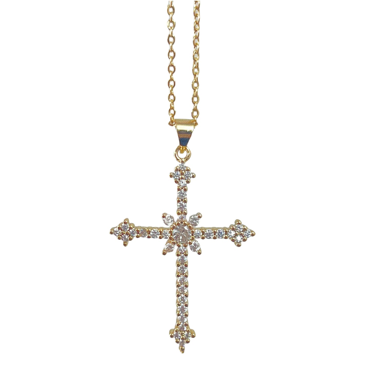 Women's Asterism-Inspired Cross Necklace – Elegant Zircon & Rhinestone Detail