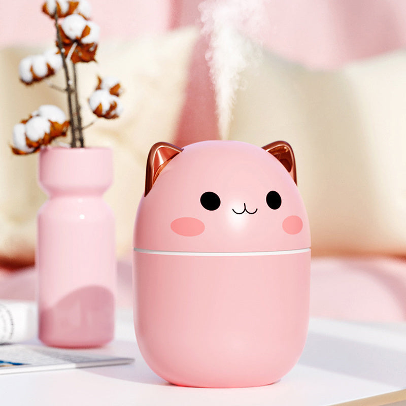 Cute Cat USB Air Humidifier – Ultra-Silent Cool Mist Aromatherapy Diffuser with LED Light for Home, Office, Bedroom & Car