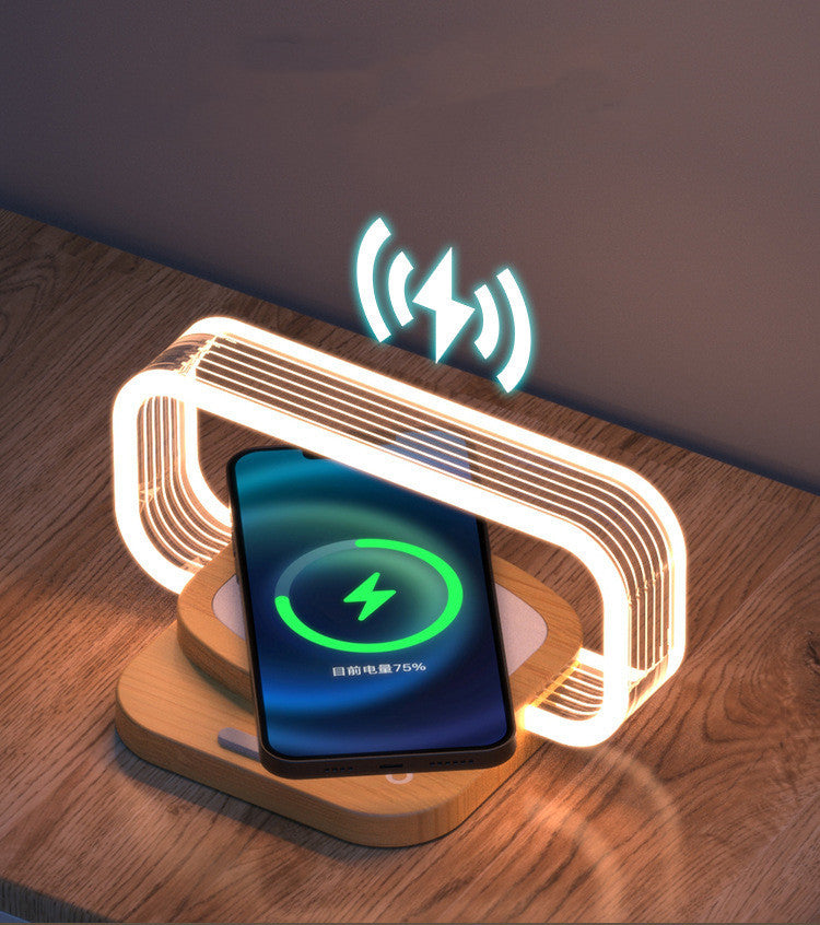 Wooden Wireless Charger Night Lamp – Touch LED Table Light with Mobile Phone Charging, Modern Bedside Lamp
