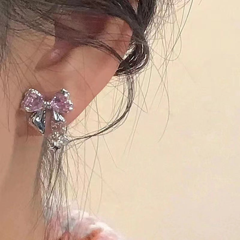 Women's Diamond Bow Stud Earrings – Elegant Zircon Crystal Jewelry