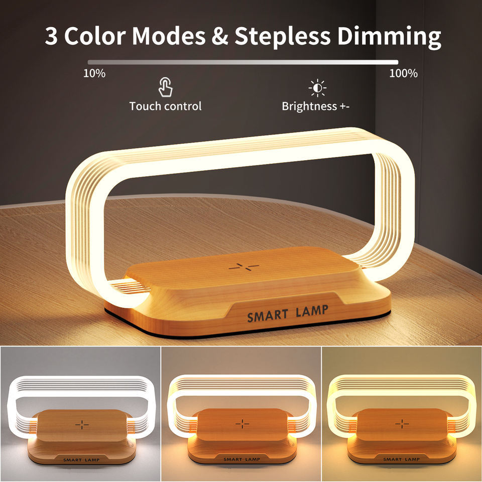Touch Dimming Night Lamp with 10W Wireless Phone Charger – Modern Bedside LED Light for Indoor Use