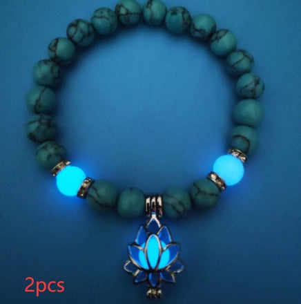 Luminous Lotus Natural Stone Bracelet – Glow-in-the-Dark Healing Beads for Men & Women | Yoga, Meditation & Buddhist Prayer Jewelry