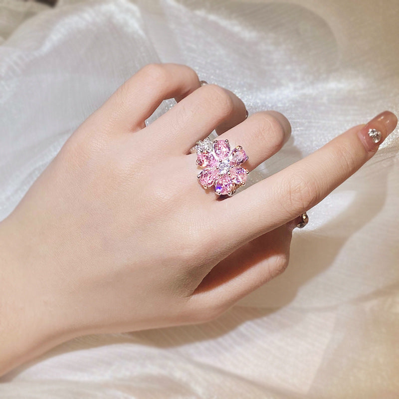 Sparkling Women’s Engagement Ring – Alloy Band with Synthetic Zirconia & Flower Heart Design, Wedding & Anniversary Jewelry Gift
