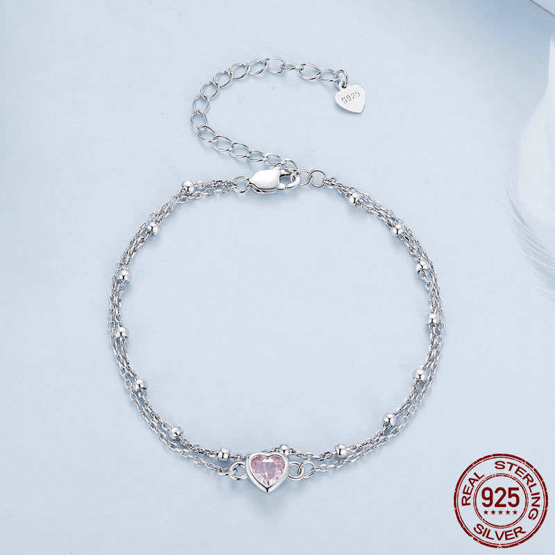 925 Sterling Silver Heart-Shaped Bracelet – Elegant, Sweet & Exquisite Design for Girls & Women