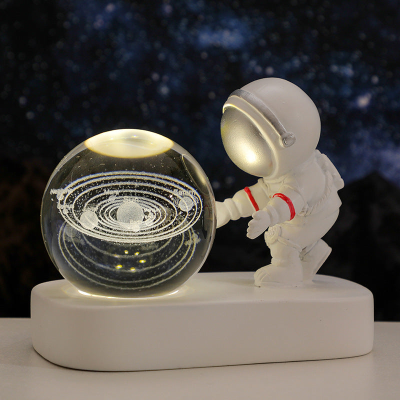 Glowing Galaxy Astronaut Crystal Ball Night Light – USB Bedside Lamp & Birthday Gift