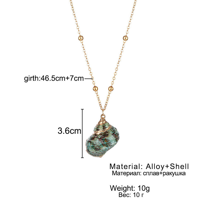 Ins Style Women’s Beach Shell Pendant Necklace – Gold-Plated Edge Conch Design