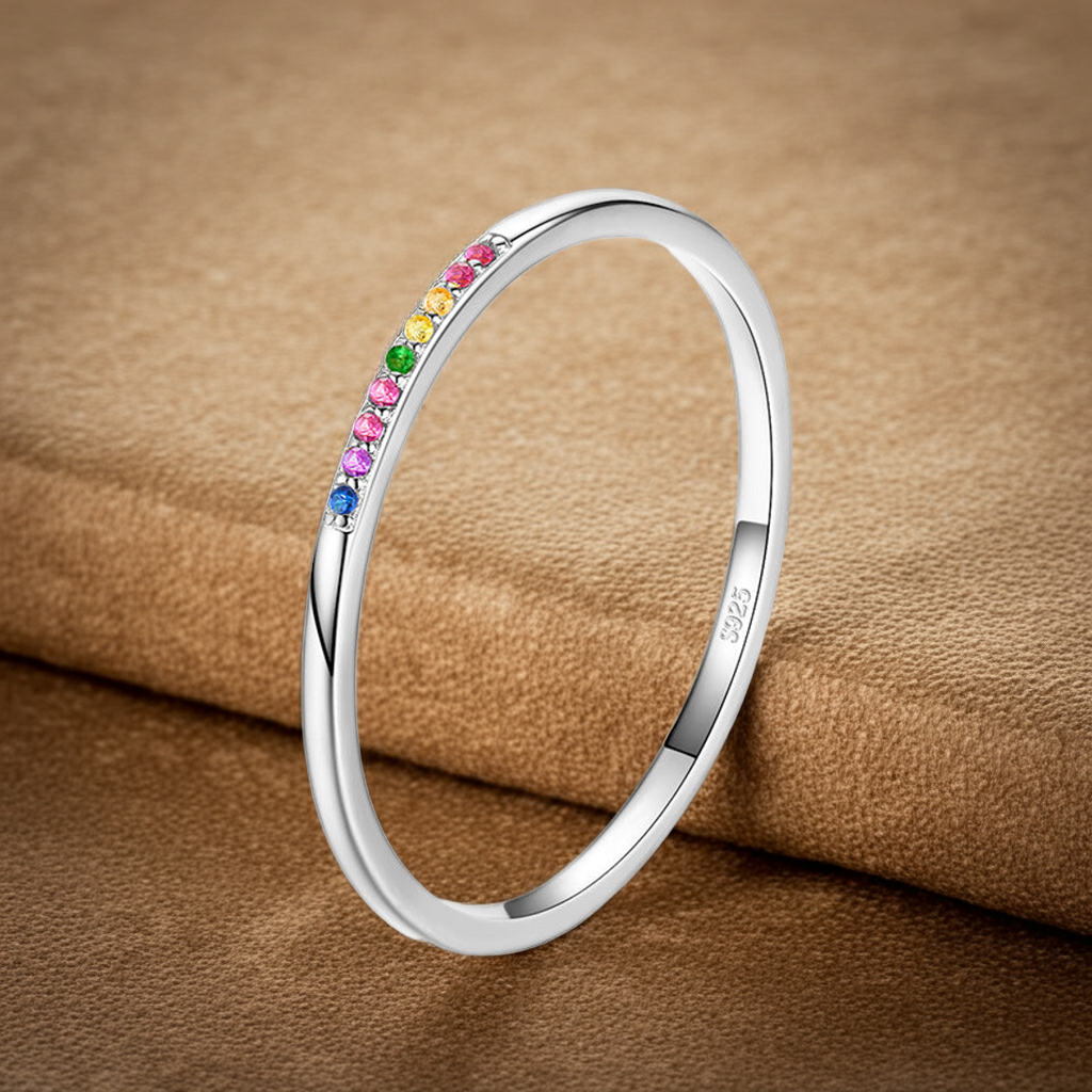 Sterling Silver Rainbow Stone Ring – Dainty & Versatile Design